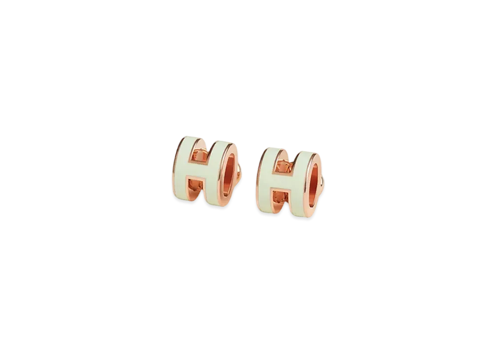 Hermes Mini Pop H Earrings "Rose Gold/Vert Fizz"