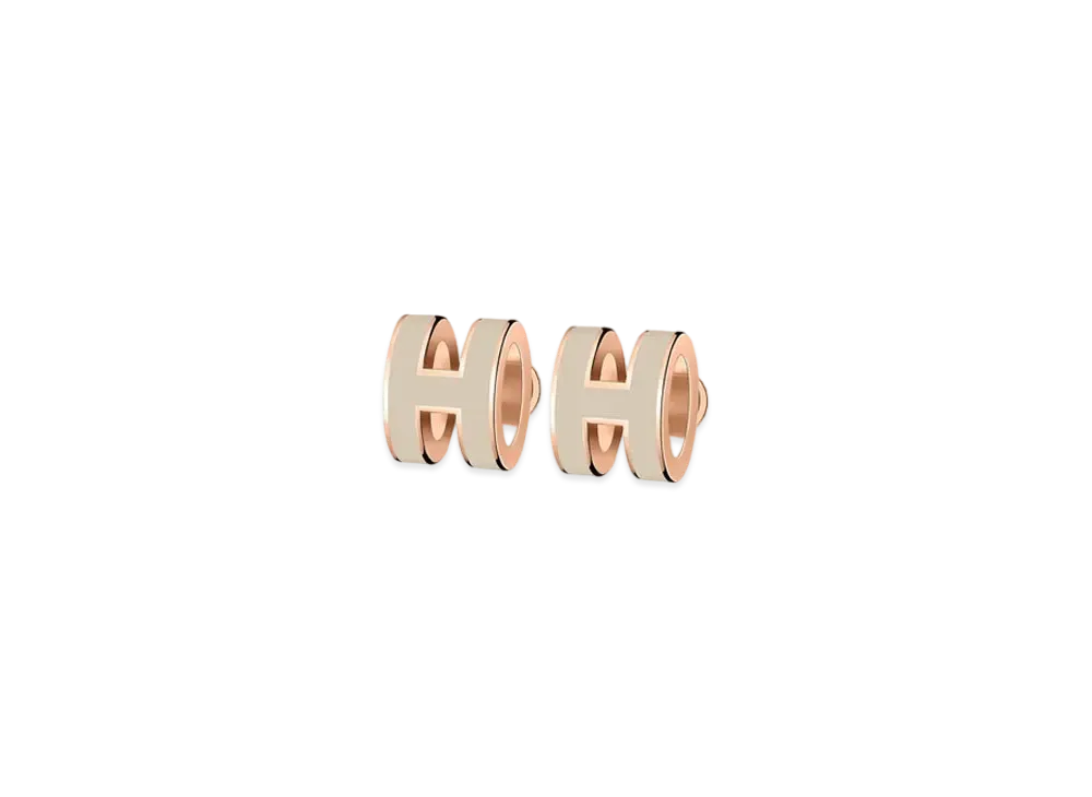 Hermes Mini Pop H Earrings "Rose Gold/Marron Glace"