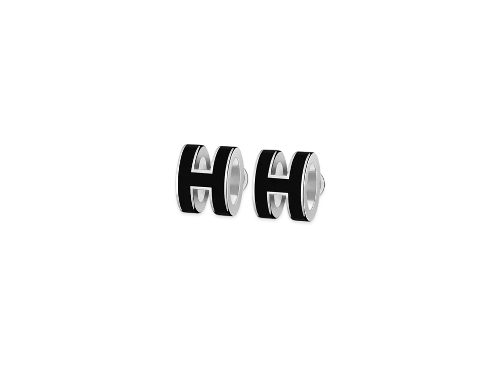 Hermes Mini Pop H Earrings "Palladium/Noir"