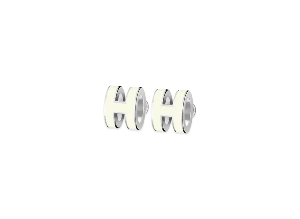 Hermes Mini Pop H Earrings "Palladium/Blanc"