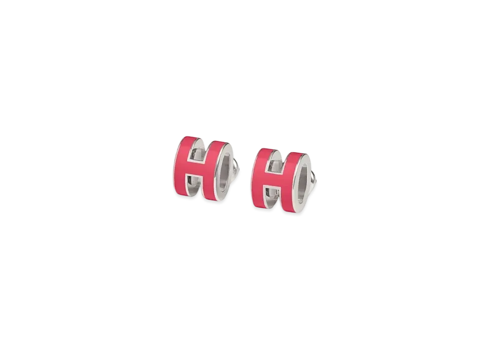 Hermes Mini Pop H Earrings "Palladium/Rosetropic"