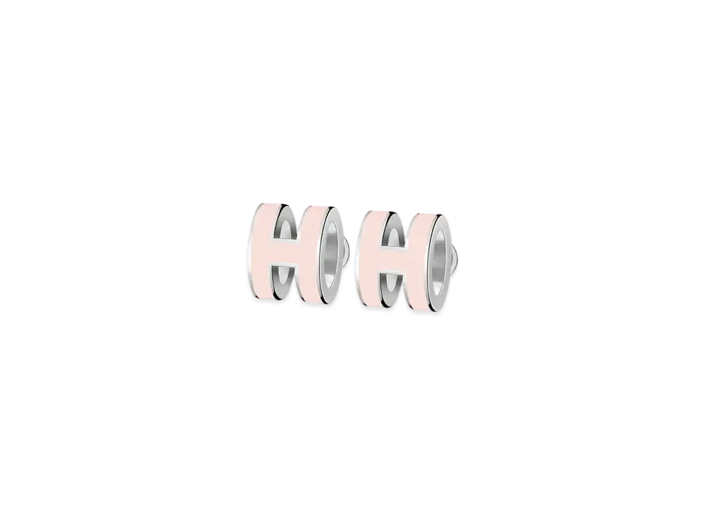 Hermes Mini Pop H Earrings "Palladium/Rose Dragee"