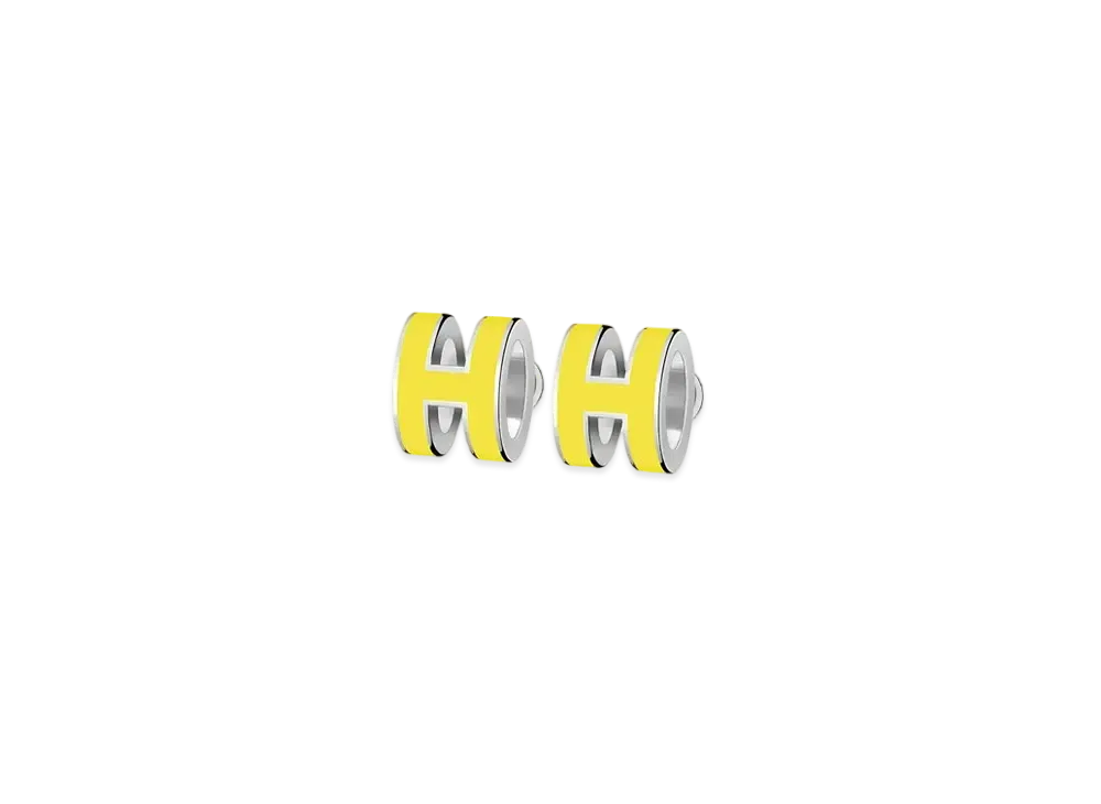 Hermes Mini Pop H Earrings "Palladium/Lime"