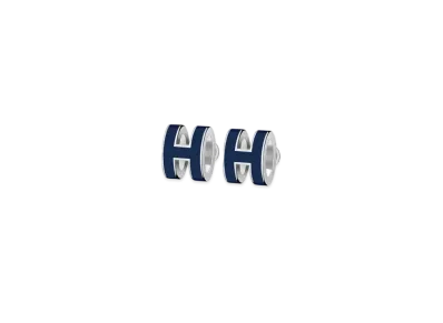 Hermes Mini Pop H Earrings "Palladium/Bleu Fonce"