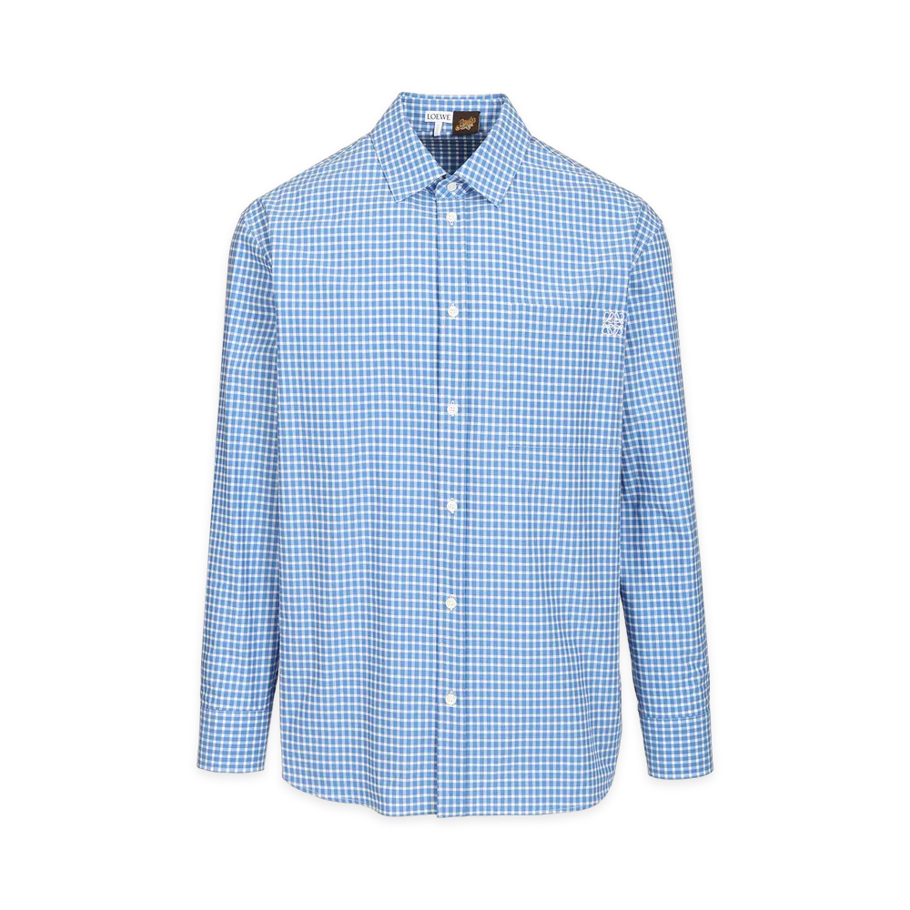 LOEWE Lightweight Textured Checked Cotton Shirt "Blue"