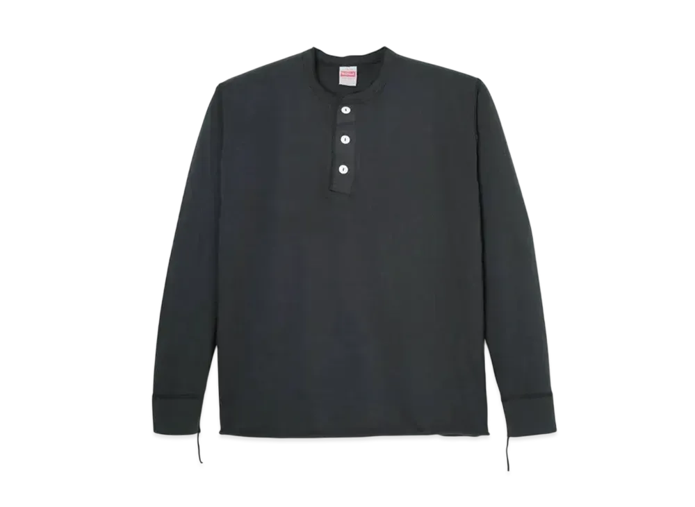 Healthknit Henley Neck Long Sleeve T-Shirt "Charcoal"