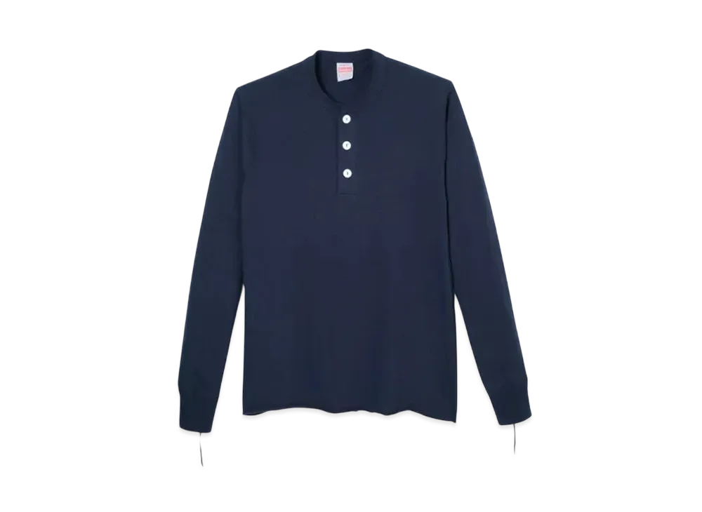 Healthknit Henley Neck Long Sleeve T-Shirt "Navy"
