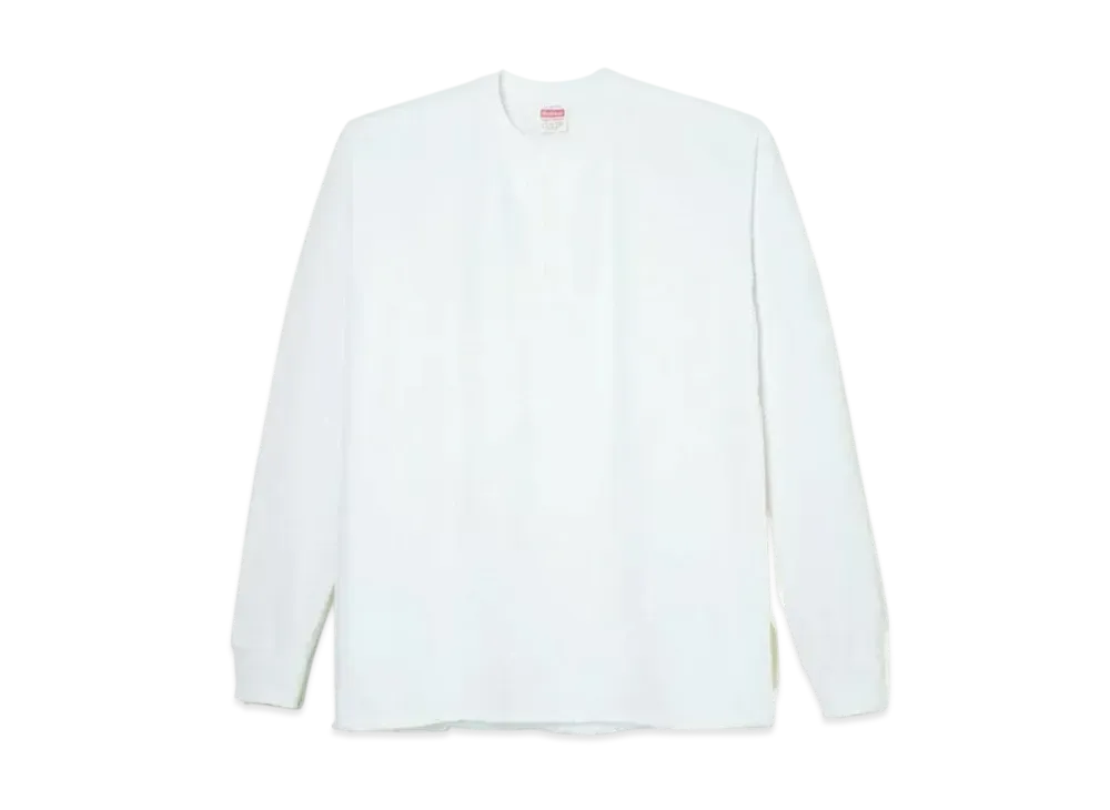 Healthknit Henley Neck Long Sleeve T-Shirt "White"