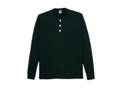 Healthknit Henley Neck Long Sleeve T-Shirt "Black"
