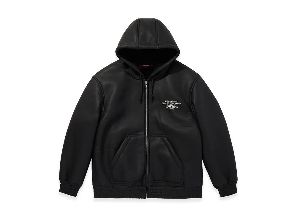 Hide and Seek PU Leather Boa Hooded Jacket "Black"