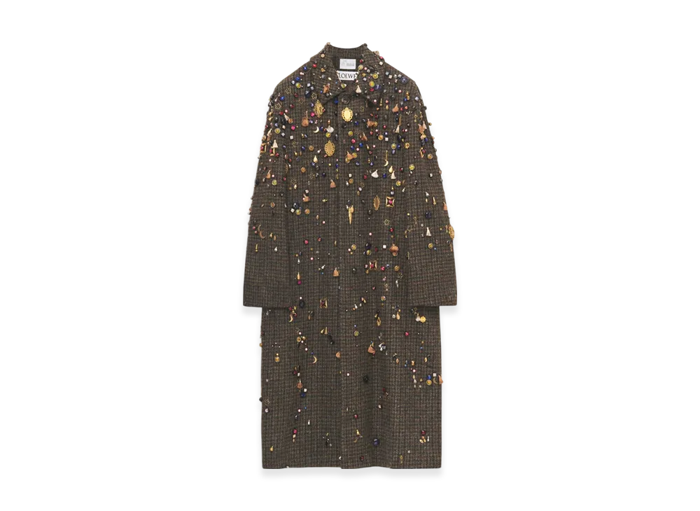 LOEWE x Howl's Moving Castle Embellished Long Coat in Wool "Green/Brown"
