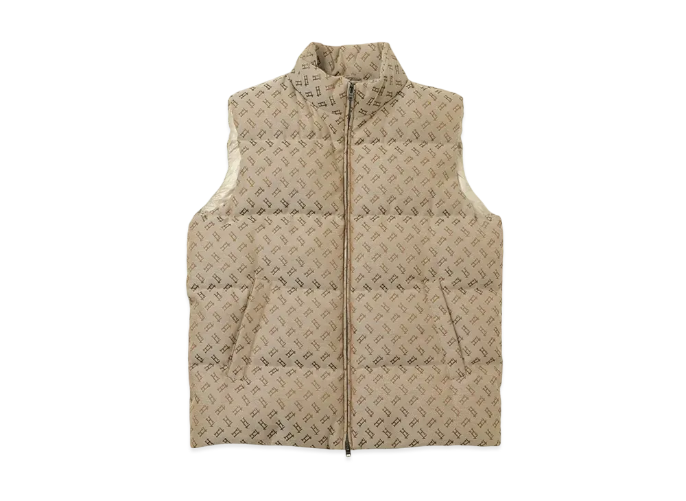 Herno Allover Monogram Polyester Cotton Down Vest "Beige" PI001200U