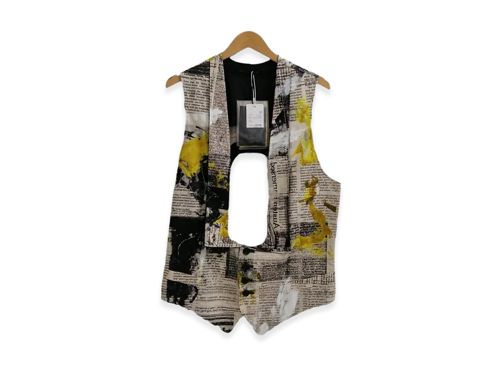Yohji Yamamoto POUR HOMME W-Col Newspaper Print Vest "Multi"