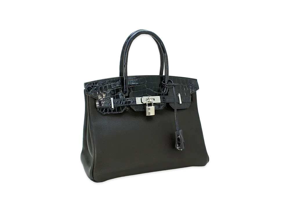 Hermes Women's Birkin Touch 30cm Taurillon Novillo Niloticus Handbag "Noir/Bleu Marine"