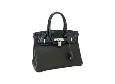 Hermes Women's Birkin Touch 30cm Taurillon Novillo Niloticus Handbag "Noir/Bleu Marine"