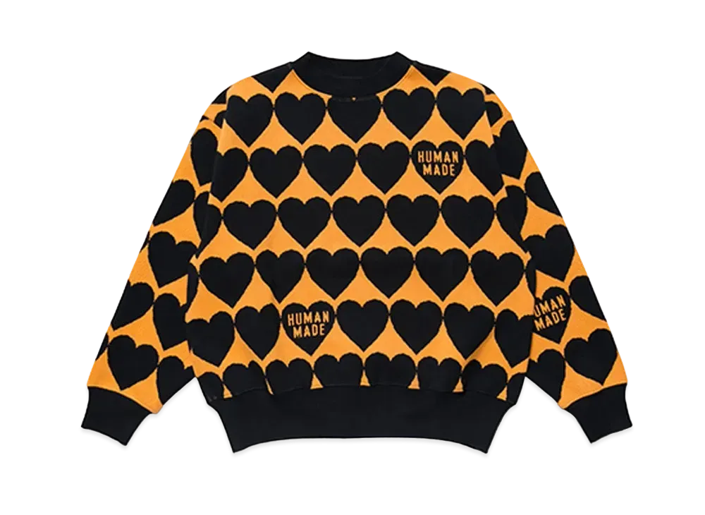 ヒューマン メイド ハート チェック ニット "オレンジ"
