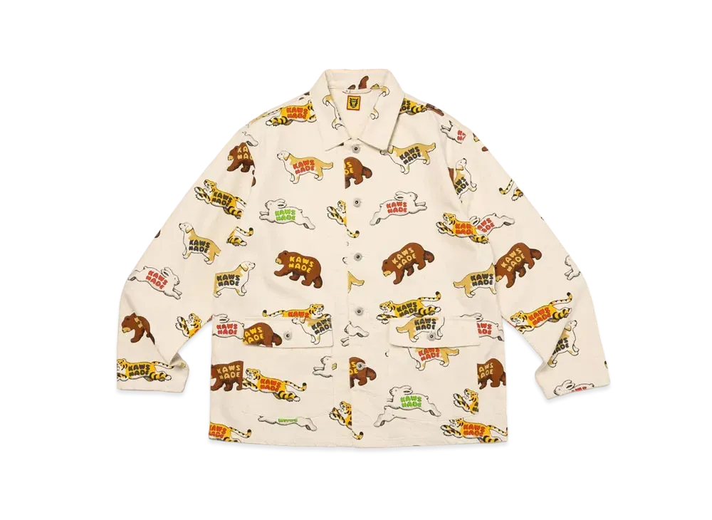 HUMAN MADE x KAWS Made Animal Patterned Coverall Jacket "White"