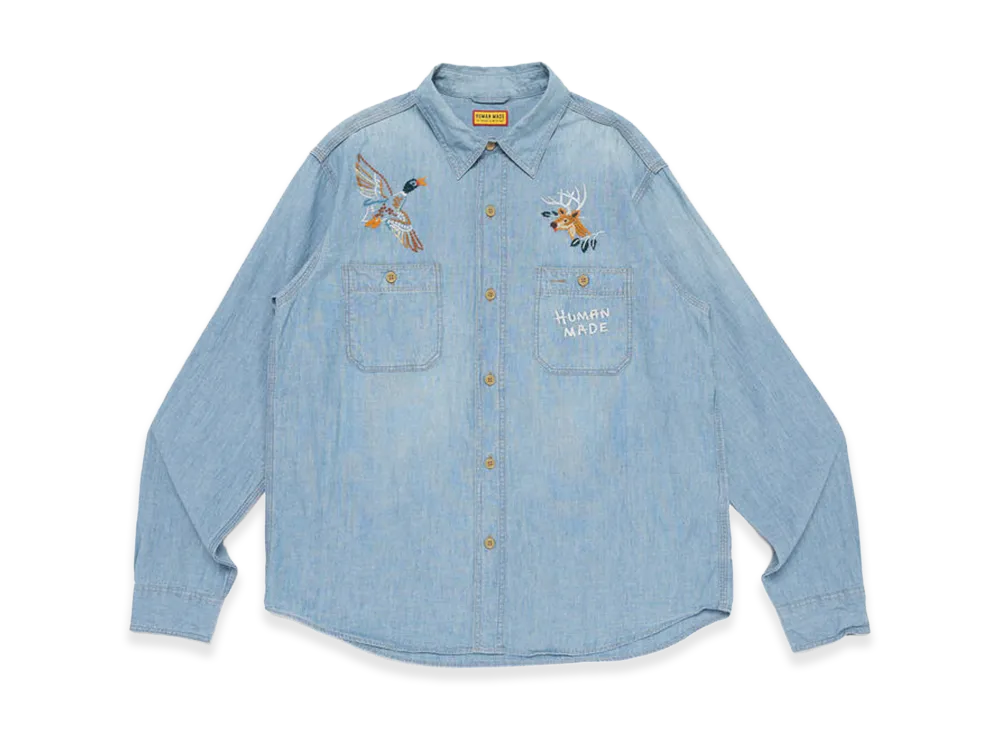 HUMAN MADE Embroidered Chambray Shirt "Blue"