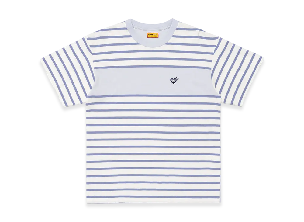 ヒューマンメイド パネルストライプTシャツ "ブルー"