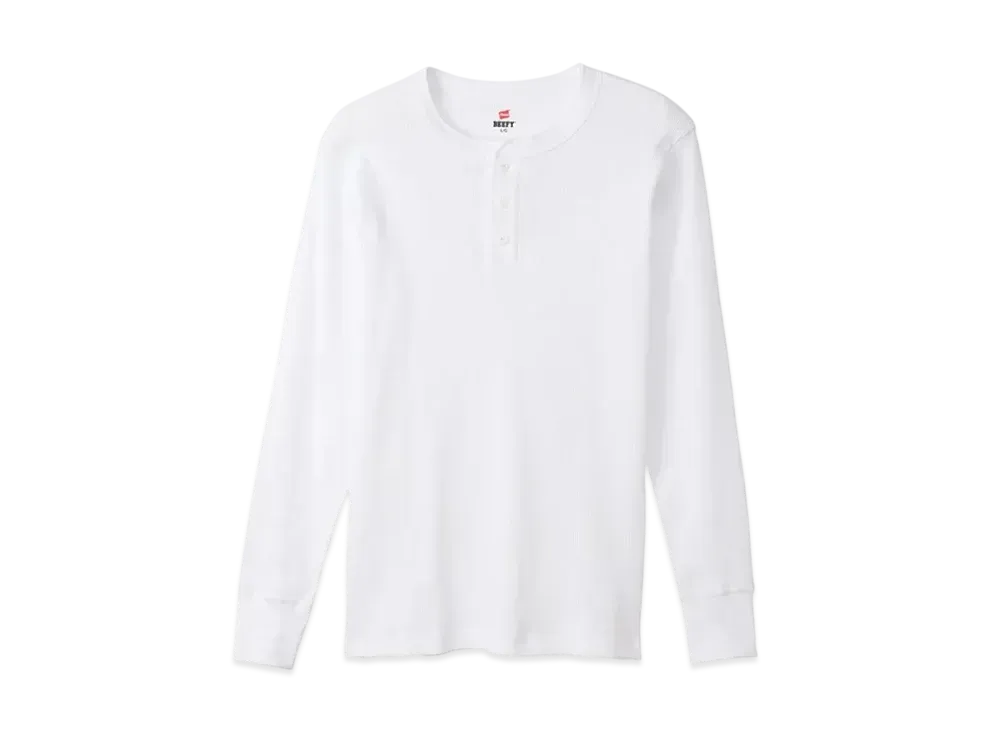 Hanes BEEFY Thermal Henry Neck Long Sleeve T-Shirt "White"