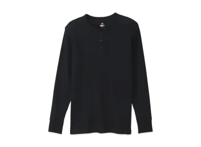 Hanes BEEFY Thermal Henry Neck Long Sleeve T-Shirt "Black"