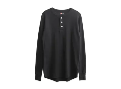 Hanes Thermal Henley Long Sleeve T-Shirt "Black"