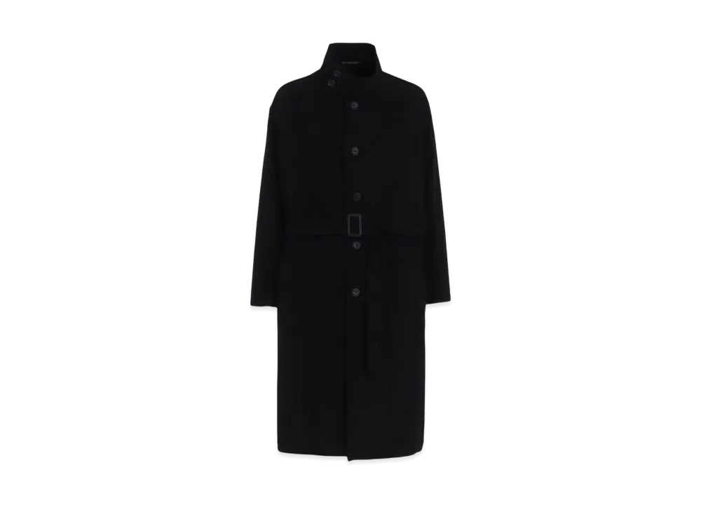 Yohji Yamamoto POUR HOMME Airy Mosser Stand Collar Coat "Black" HO-C08-102-1A24