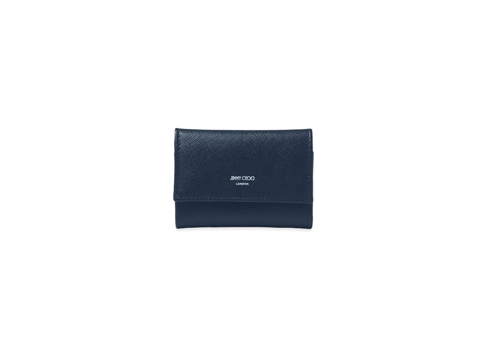 Jimmy Choo Howick Textured Leather Key Case "Navy/Gunmetal"