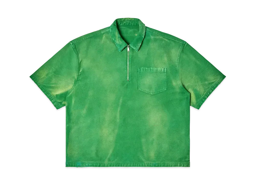 HERON PRESTON Distress Canvas Zip SS Shirt "Green"