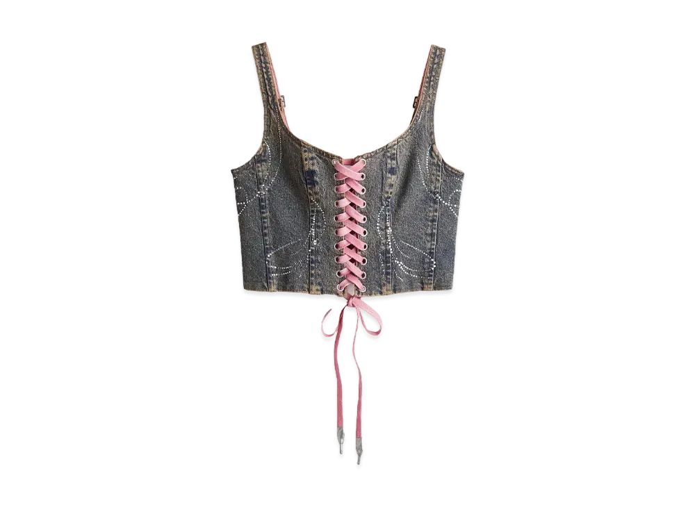 HERONPRESTON x H&M H2 Lace-Up Detail Denim Corset Top "Dark Denim Blue"