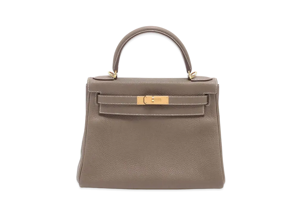 Hermes Kelly Retourne Taurillon Clemence "Etoupe/Gold"