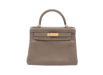 Hermes Kelly Retourne Taurillon Clemence "Etoupe/Gold"