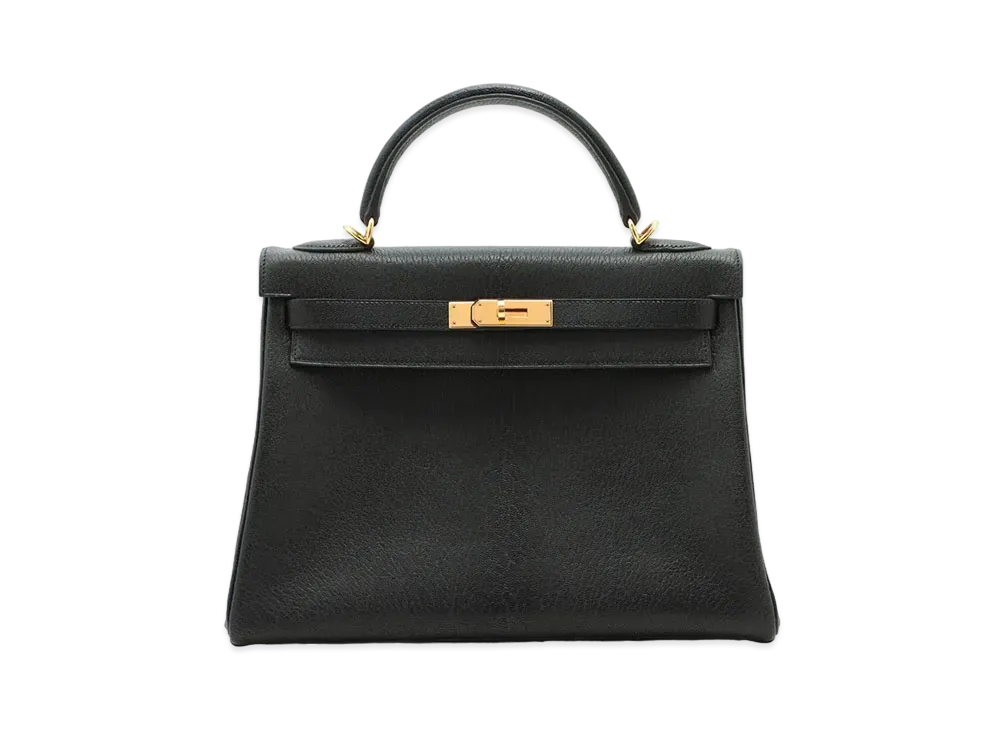 Hermes Kelly Retourne Chevre "Noir/Gold"