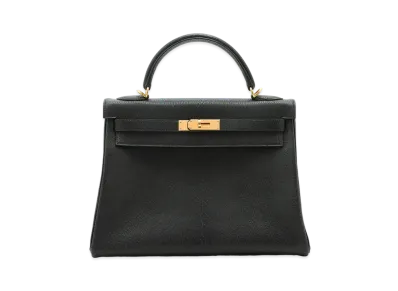 Hermes Kelly Retourne Chevre "Noir/Gold"