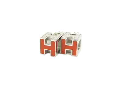Hermes Cube Cage de H Earrings "Silver/Orange"