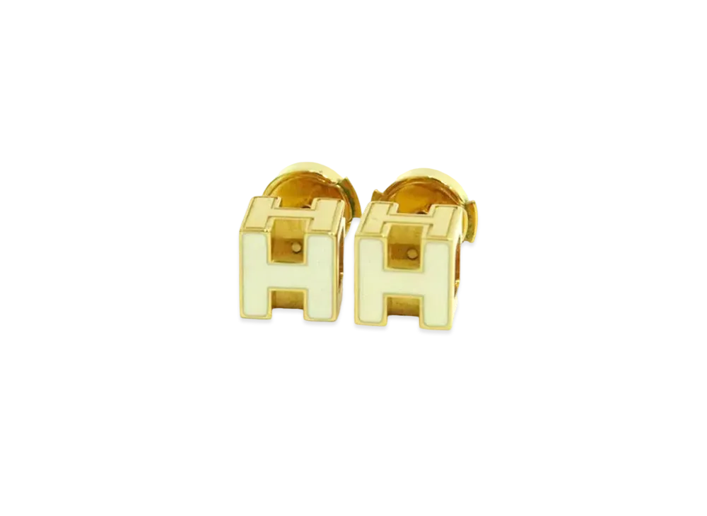 Hermes Cube Cage de H Earrings "Gold/Blanc"