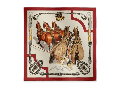 Hermes Scarf 90 Attelage en Arbalete Forever "Brown/Red"