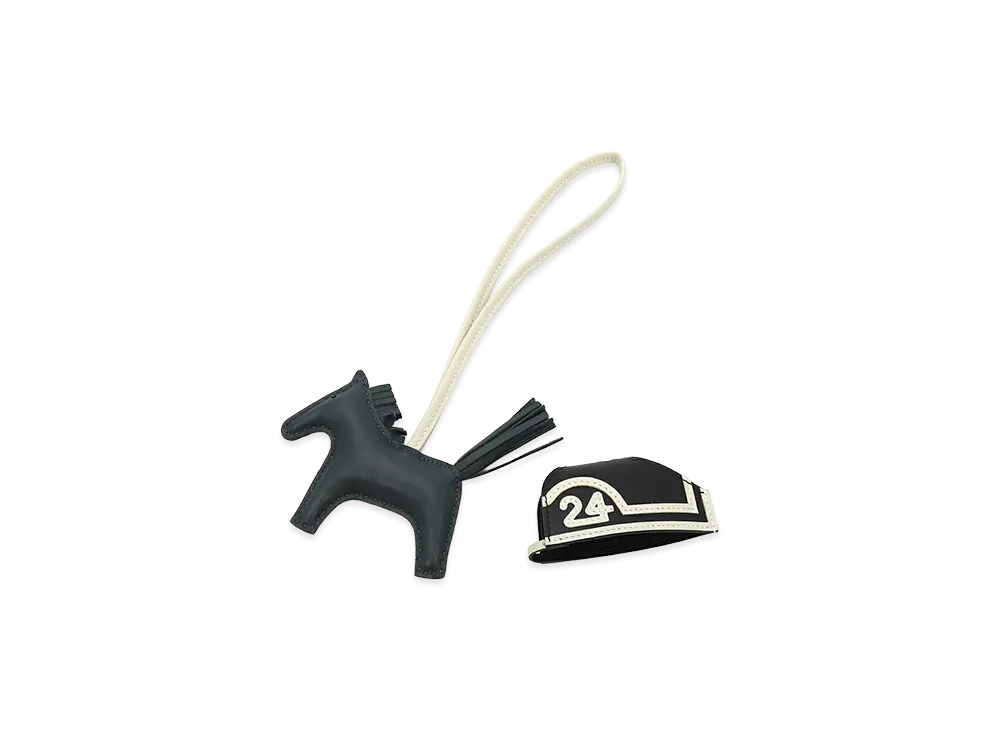 Hermes Rodeo Robeo 24 PM Agneau Milo Bag Charm Mangrove Craie Noir "Mangrove/Craie/Noir"