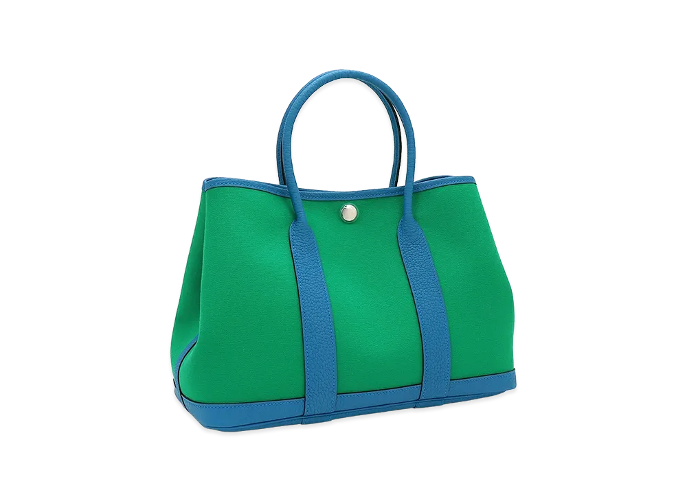 Hermes Women's Garden Party TPM 30 Toile Officier Negonda Tote Bag "Menthe/Bleu Izmir"