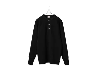 Healthknit Super Heavy Waffle Henley Neck Long Sleeve T-Shirt "Black"