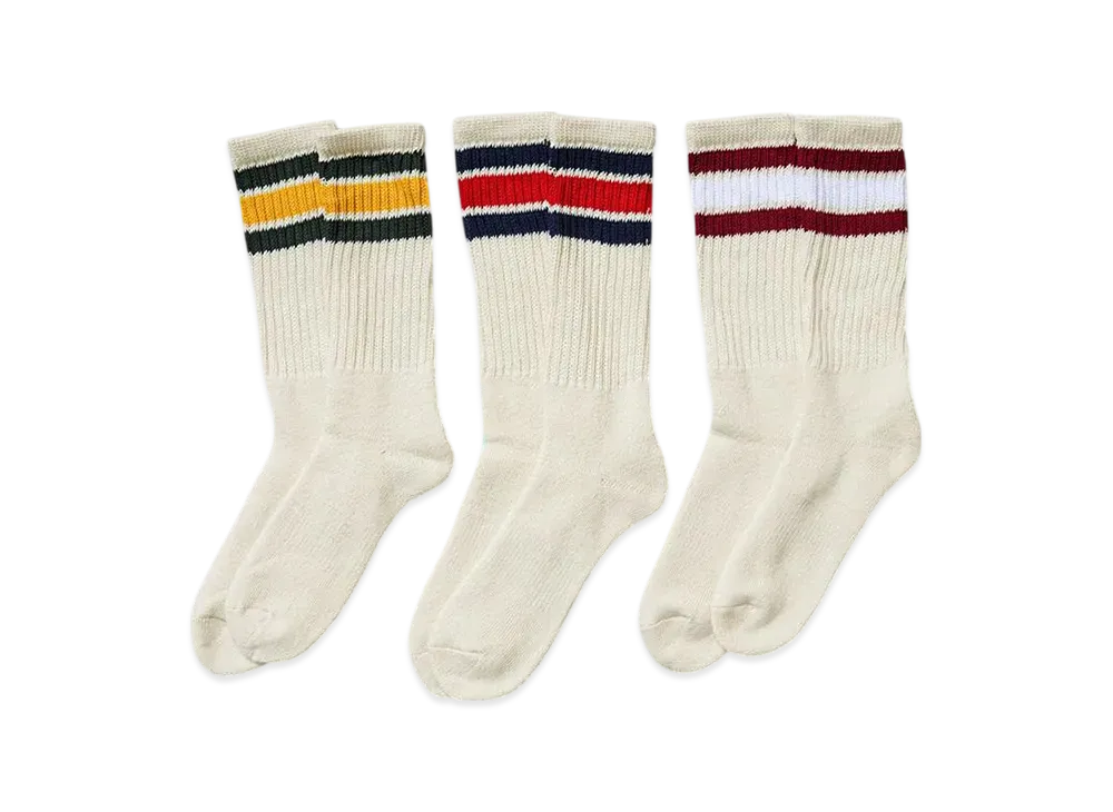 Healthknit Classic Color Scheme 3 Stripe Socks 3-Pair Set "Dark Green/Navy/Burgundy"