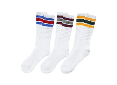 Healthknit 3-Pair Set Of 3-Color Stripe Crew Socks "Gold/Wine/Blue"