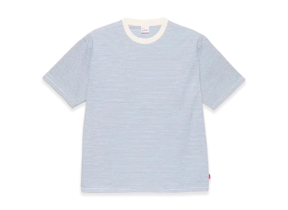 Healthknit Narrow Border Crew Neck Short Sleeve T-Shirt "Natural Blue"