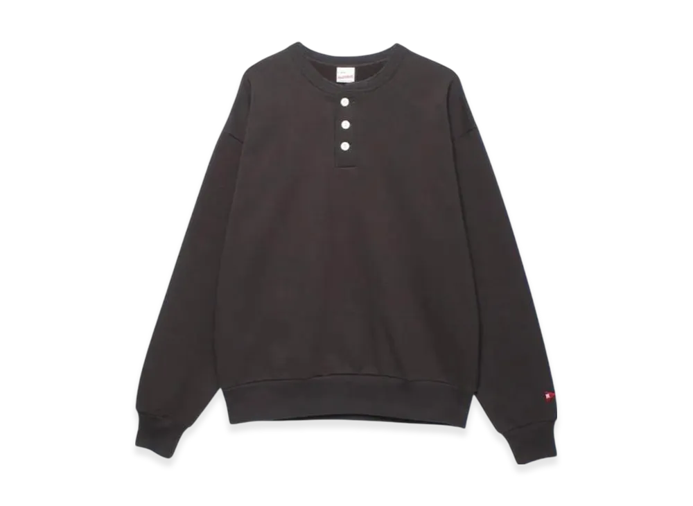 Healthknit Classic Sweat Henley Neck Long Sleeve "Fade Black"