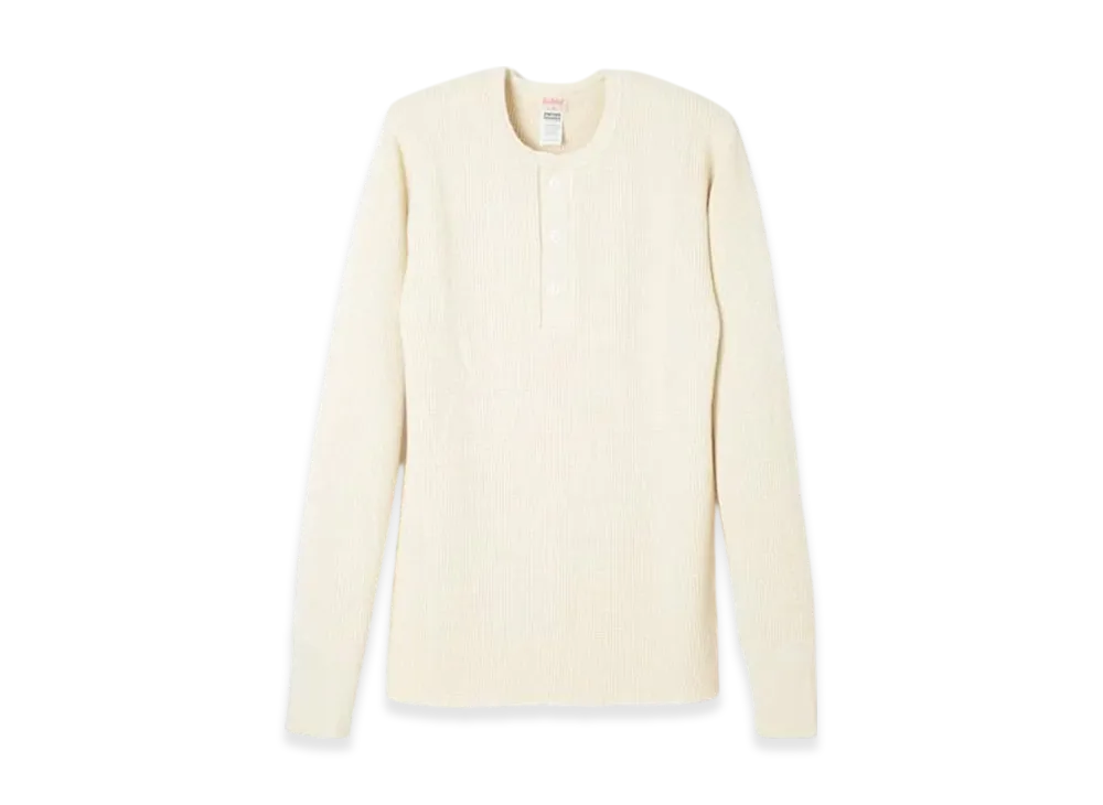 Healthknit Super Heavy Waffle Henley Neck Long Sleeve T-Shirt "Off White"