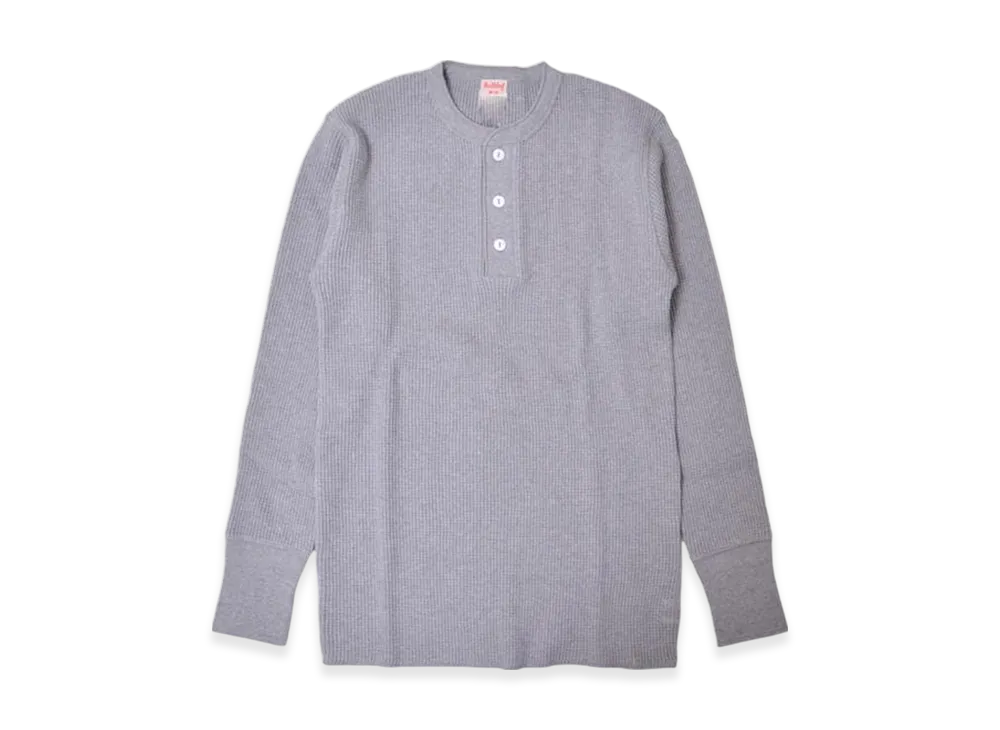 Healthknit Super Heavy Waffle Henley Neck Long Sleeve T-Shirt "Heather Gray"