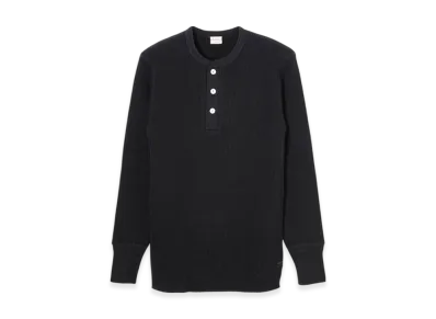 Healthknit Super Heavy Waffle Henley Neck Long Sleeve T-Shirt "Fade Black"