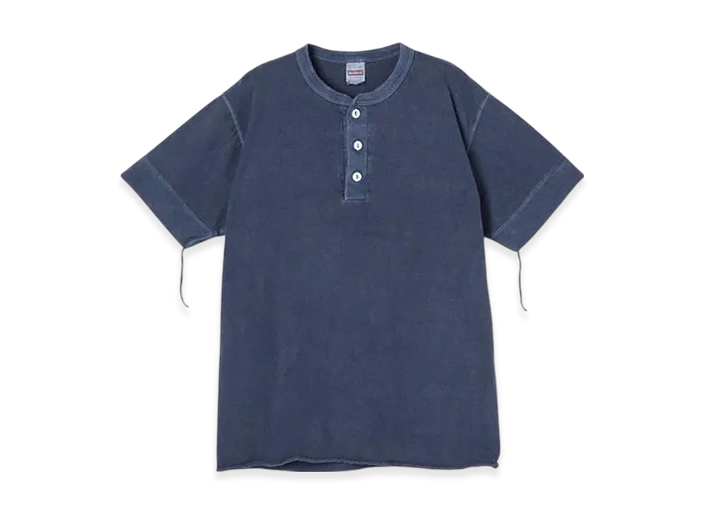 Healthknit Pigment-dyed Henley Neck Short Sleeve T-Shirt "Navy"