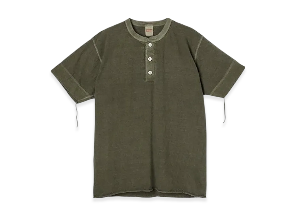 Healthknit Pigment-dyed Henley Neck Short Sleeve T-Shirt "Olive"