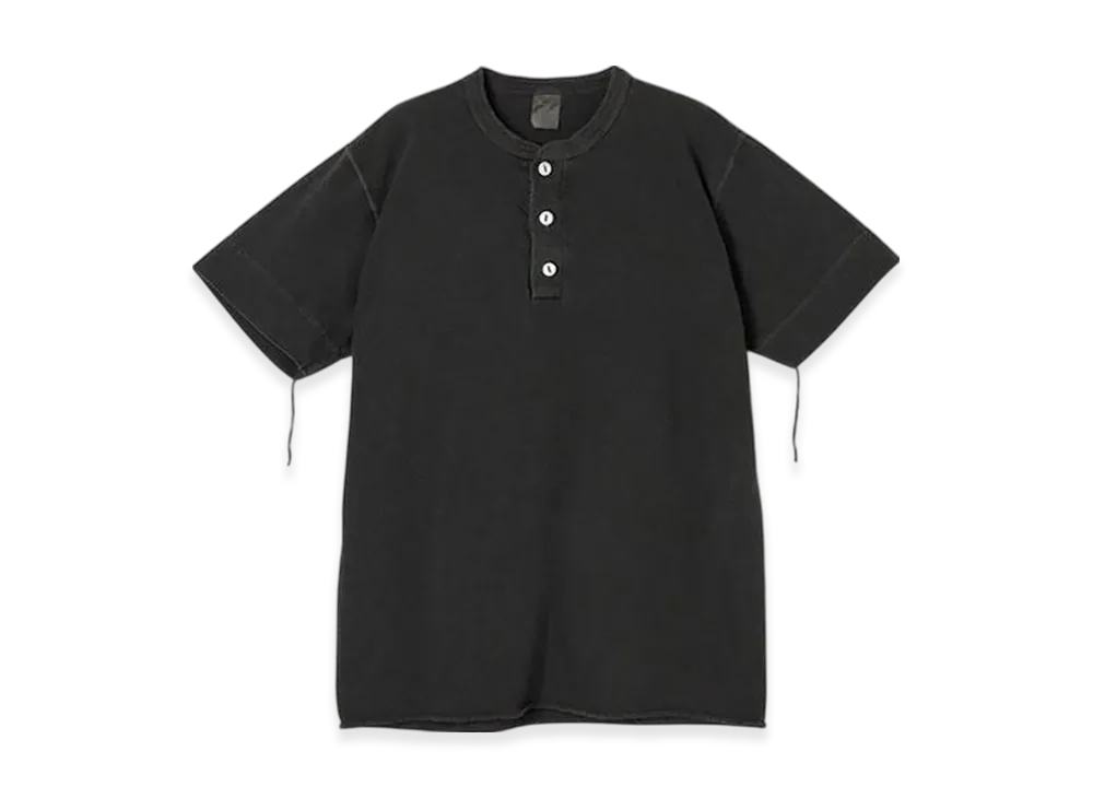 Healthknit Pigment-dyed Henley Neck Short Sleeve T-Shirt "Black"
